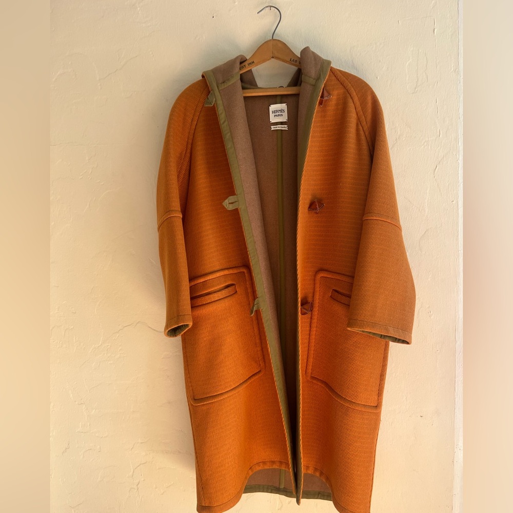 Hermes Cashmere Hooded Herringbone Coat